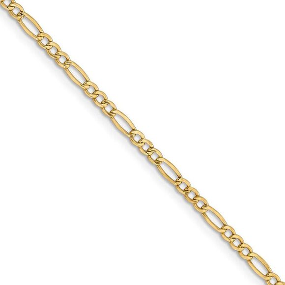 2.5mm 14k Yellow Gold Hollow Figaro Chain Necklace, 22 Inch - Picture 1 of 7